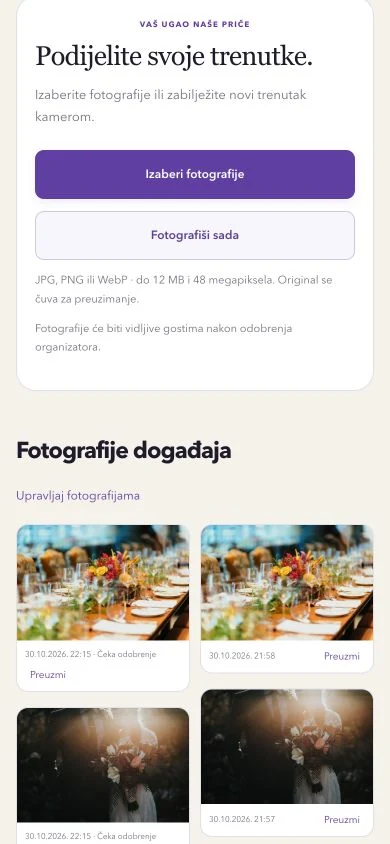 Partique galerija sa opcijama za dodavanje i pregled fotografija