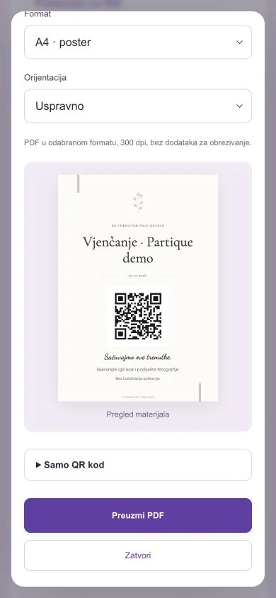 Pregled QR postera i preuzimanje PDF materijala na telefonu